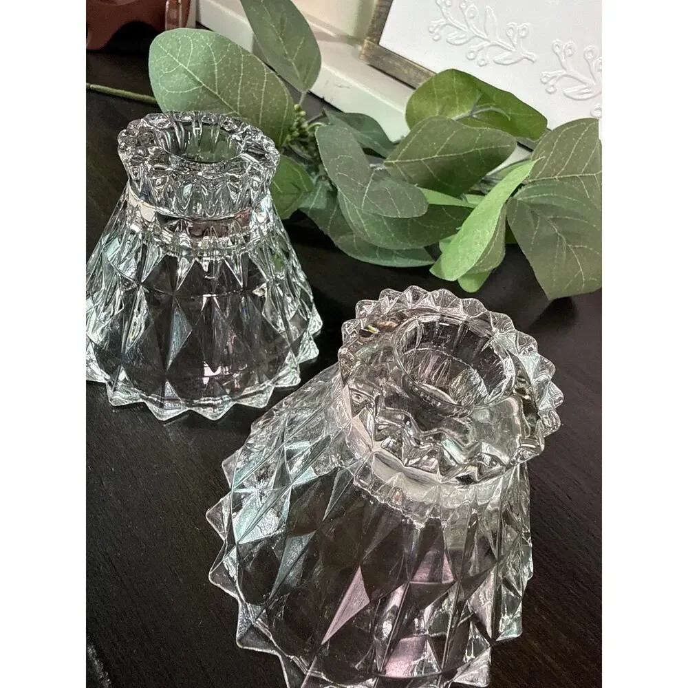Vintage Jeannette Glass Windsor Candlestick Holders, Set of 2